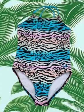 OP Girl's Multicolor Zebra-Print One-Piece Swimsuit